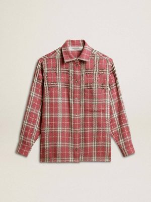 Women's Shirt With Pink, Sand And Gray Check Embroidery Pink, Sand And Gray Shirts Women Golden Goose - 1