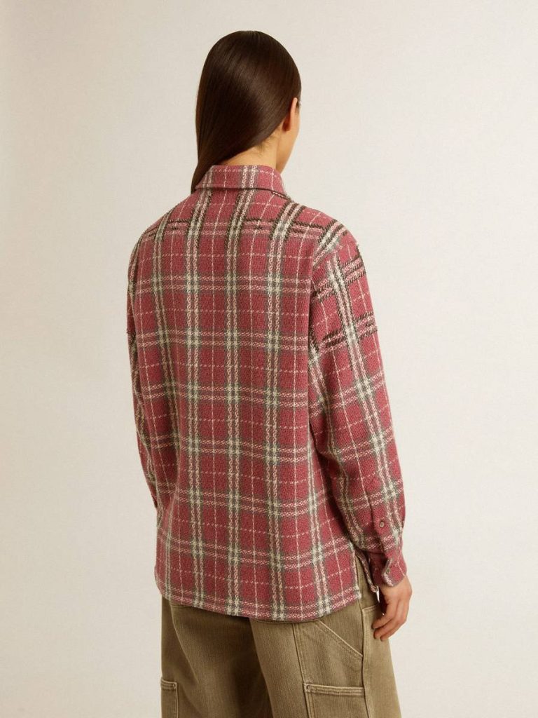 Women's Shirt With Pink, Sand And Gray Check Embroidery Pink, Sand And Gray Shirts Women Golden Goose - 5