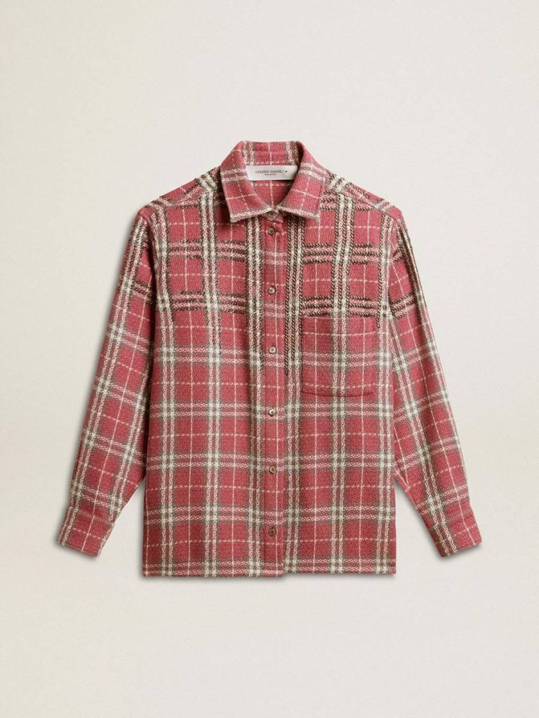 Women's Shirt With Pink, Sand And Gray Check Embroidery Pink, Sand And Gray Shirts Women Golden Goose - 1