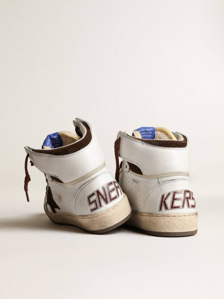 Women’s Sky-Star In White Nappa Leather With Chocolate Suede Star Sky-Star Women Golden Goose - 5