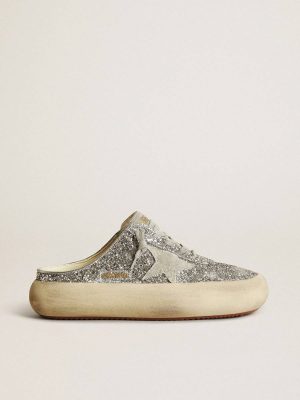 Women's Space-Star Sabot In Glitter With Ice-Gray Star And Tab Space-Star Women Golden Goose - 1