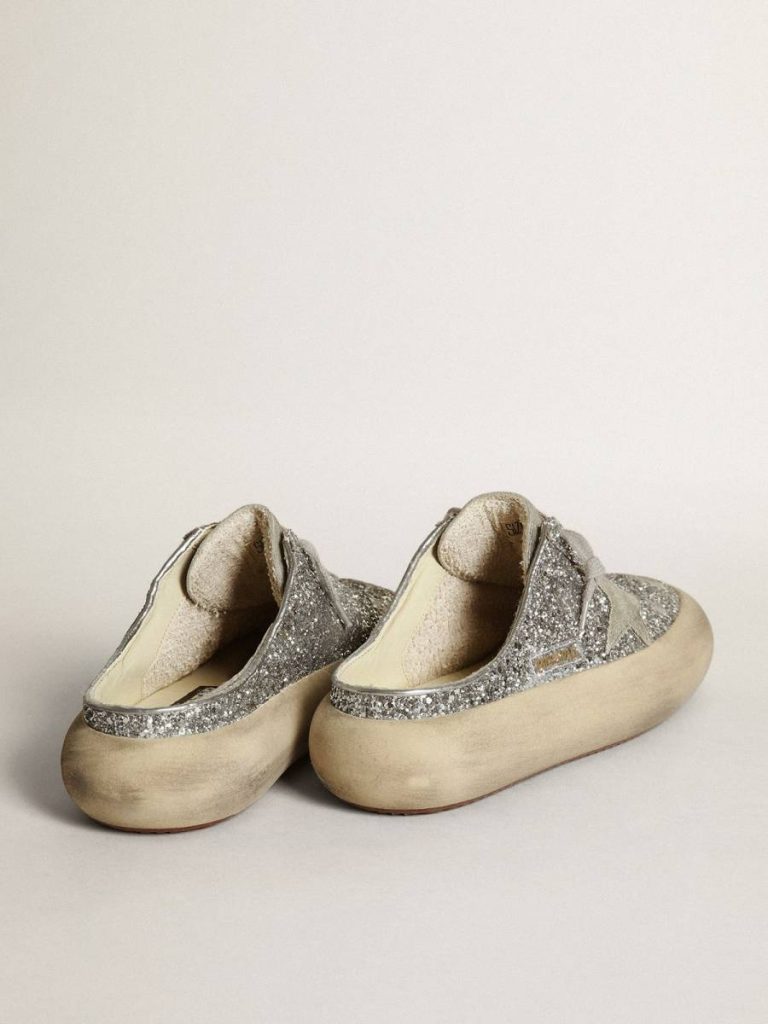 Women's Space-Star Sabot In Glitter With Ice-Gray Star And Tab Space-Star Women Golden Goose - 5
