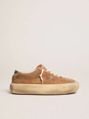 Women's Space-Star Shoes In Tobacco-Colored Suede With Shearling Lining Space-Star Women Golden Goose - 1