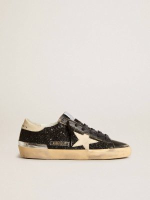 Women's Super-Star In Black Glitter And Nappa With Cream Leather Star And Heel Tab Women Super-Star Golden Goose - 1