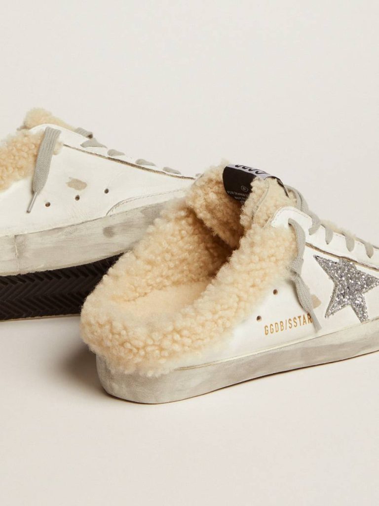 Women's Super-Star Sabot In White Leather And Shearling Lining Golden Goose White Super-Star Sabot Women - 3