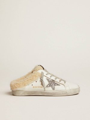 Women's Super-Star Sabot In White Leather And Shearling Lining Golden Goose White Super-Star Sabot Women - 1