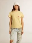 Women's T-Shirt In Cotton Jersey With Embroidery On The Neck And Heart Golden Goose Pale Yellow T-Shirts & Tops Women - 2