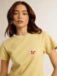 Women's T-Shirt In Cotton Jersey With Embroidery On The Neck And Heart Golden Goose Pale Yellow T-Shirts & Tops Women - 4