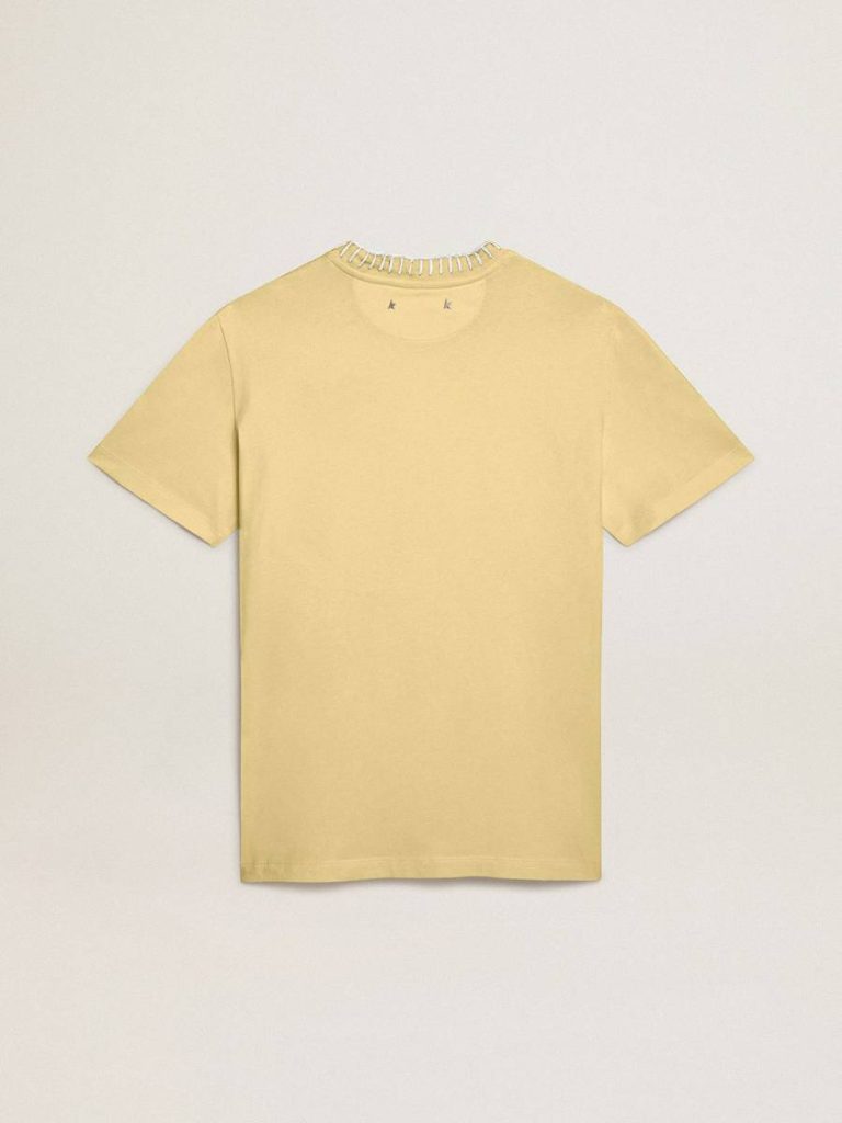 Women's T-Shirt In Cotton Jersey With Embroidery On The Neck And Heart Golden Goose Pale Yellow T-Shirts & Tops Women - 5