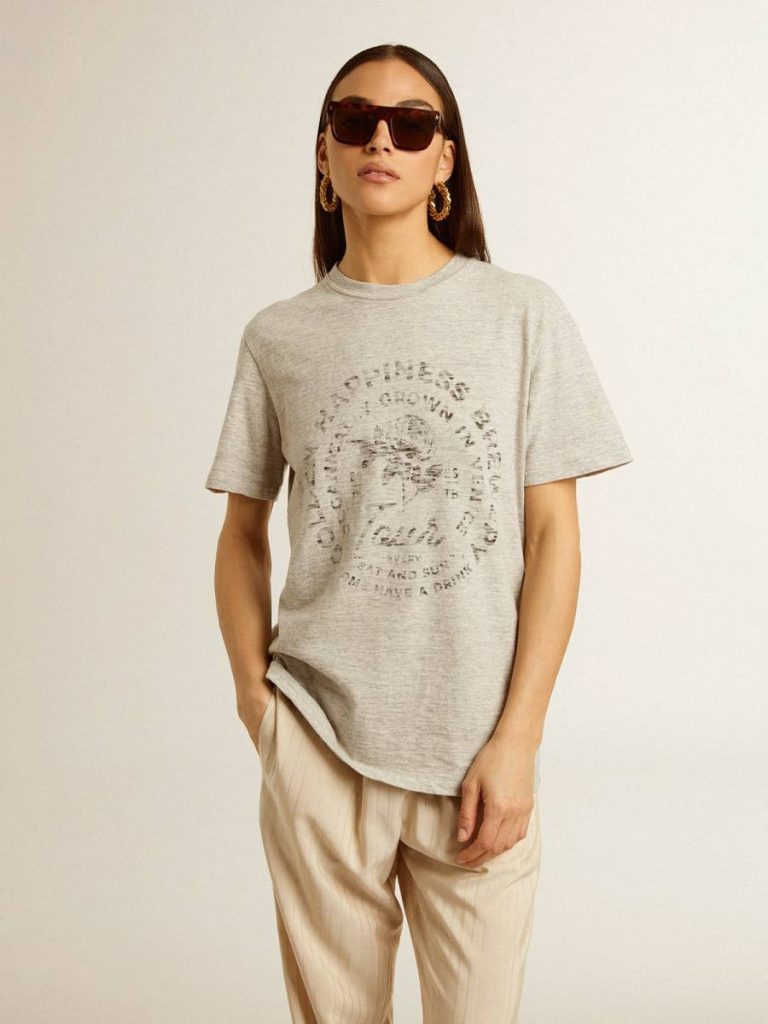 Women’s T-Shirt In Gray Melange Cotton With Seasonal Print Gray Melange Women Golden Goose T-Shirts & Tops - 2