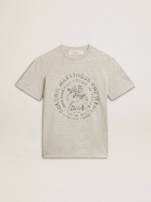 Women’s T-Shirt In Gray Melange Cotton With Seasonal Print Gray Melange Women Golden Goose T-Shirts & Tops - 1