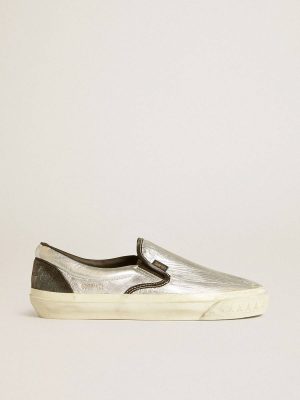 Women's Vce Penstar In Metallic Silver Leather With Black Leather Heel Tab Golden Goose Women Ggdb Classics - 1