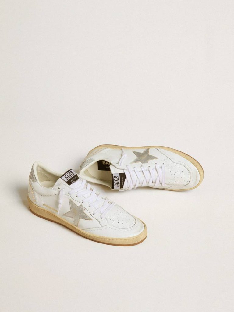 Women's White Ball Star With A Silver Star And Swarovski Crystal Heel Tab With Pearls Golden Goose Women Ball Star - 2