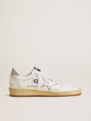 Women's White Ball Star With A Silver Star And Swarovski Crystal Heel Tab With Pearls Golden Goose Women Ball Star - 1