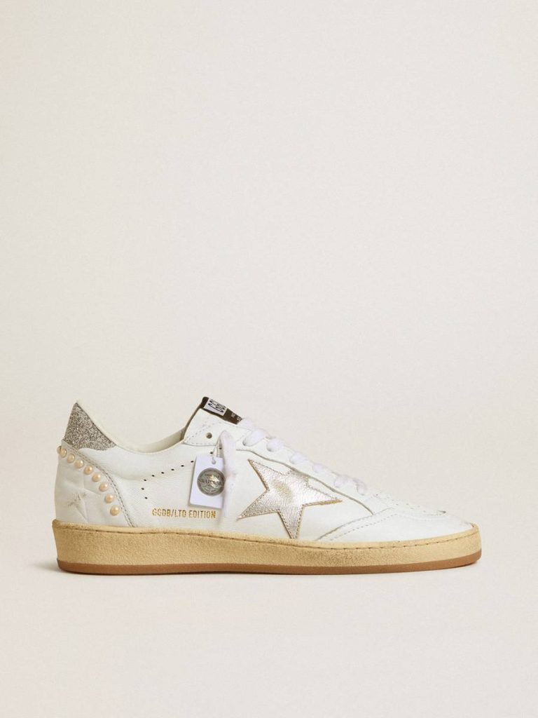Women's White Ball Star With A Silver Star And Swarovski Crystal Heel Tab With Pearls Golden Goose Women Ball Star - 1