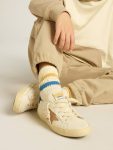 Worn White Golden Goose Worn White Kids Socks With Distressed Details And Two-Tone Bright Blue And Mustard Stripes Kids Bottomwear Selection (4-12 Years) - 2