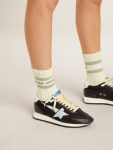 Worn-White Socks With Distressed Details And Sage-Green Stripes Golden Goose Worn White Socks Women - 4